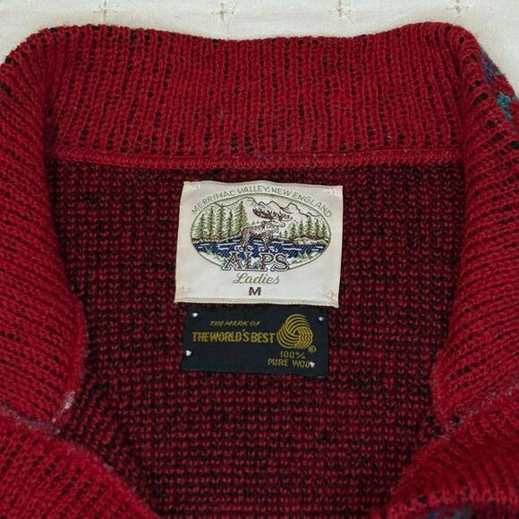 Vintage Alps Wool Cardigan Sweater Women's M | Red Nordic Christmas Preppy - Picture 6 of 11